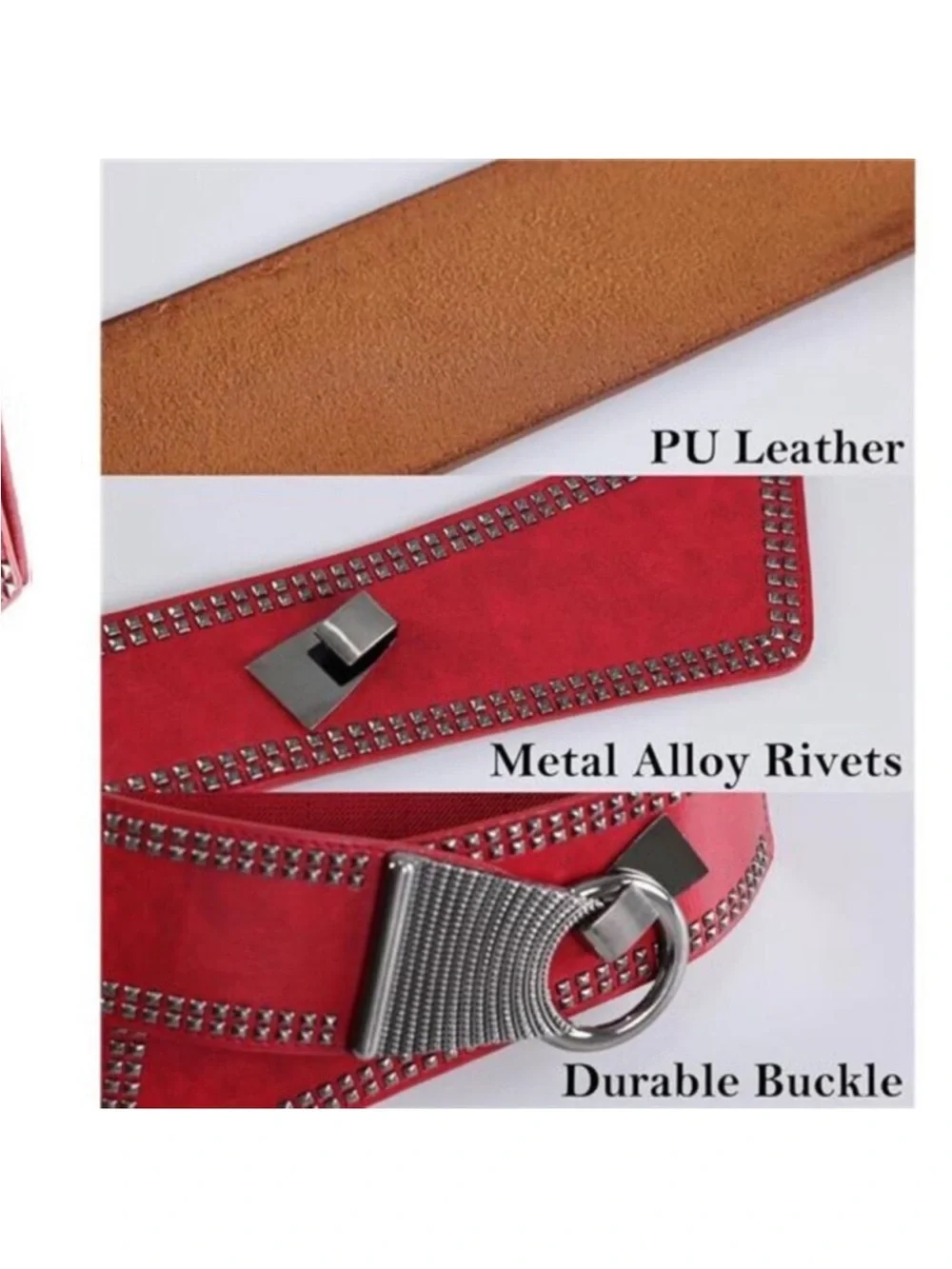 Fashion Wide Waist Belt Elastic Stretch Cinch Belts With Interlock Buckle Red OS
